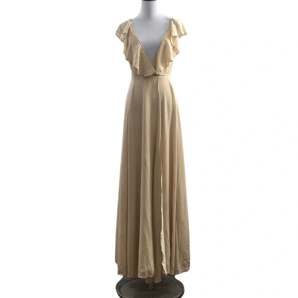 Yumi Kim Ivory Chiffon True Wrap Full‎ Bloom Maxi Dress Womens Small Ruffle